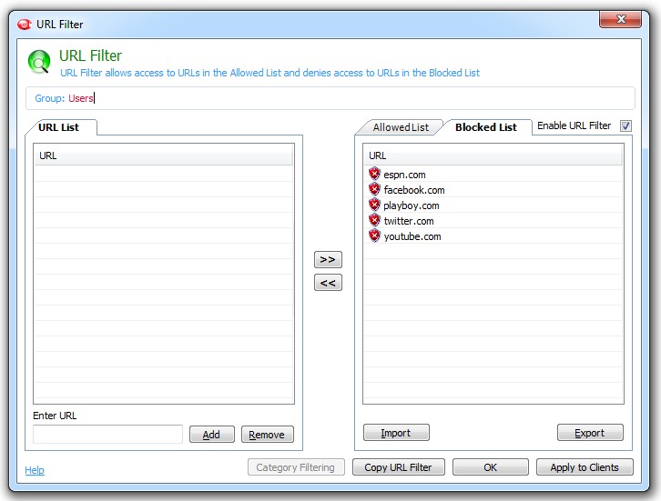 URL blacklist