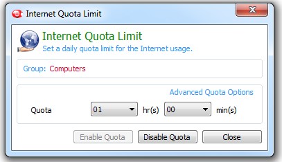 BrowseControl Internet Quota Limit