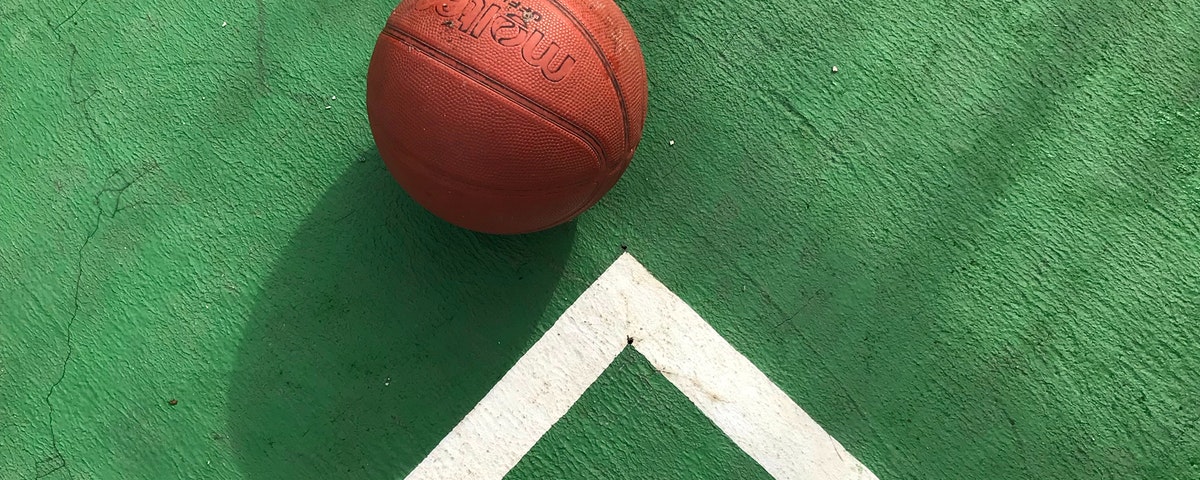 Basketball on a court floor