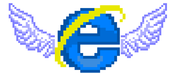 Internet Explorer icon with angel wings and a halo.