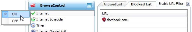 Block facebook with BrowseControl Web Filter