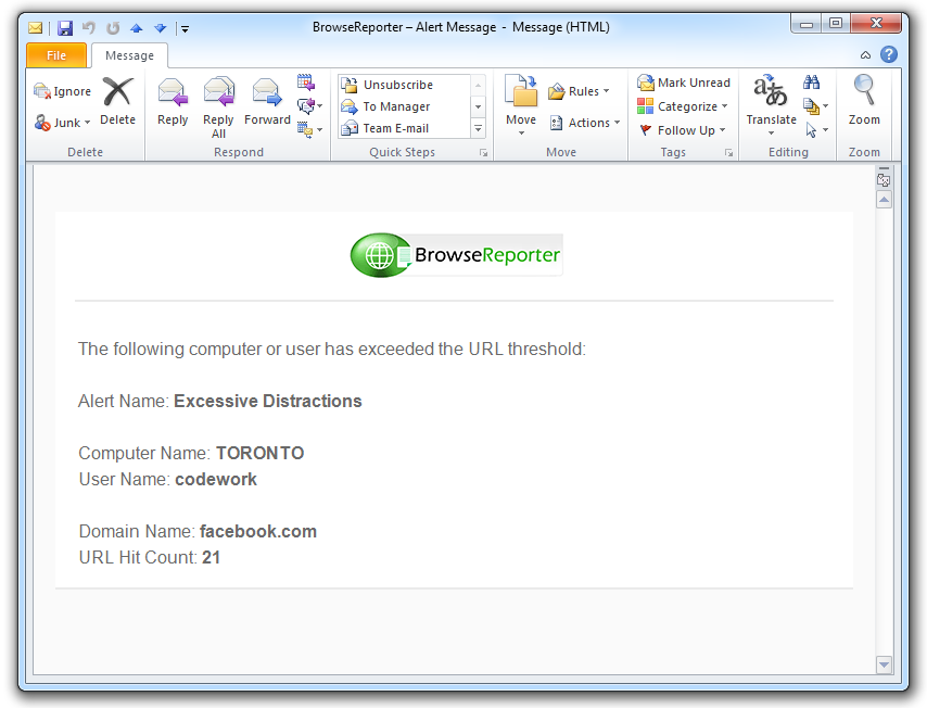 Sample Email Alert