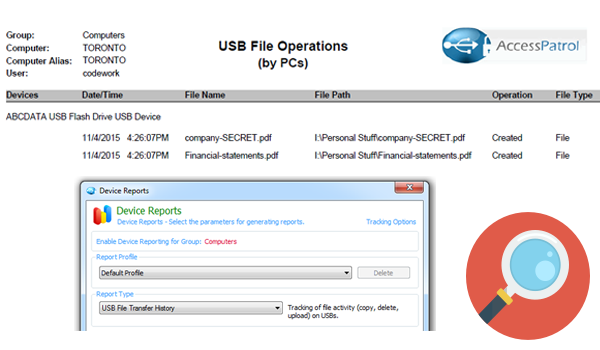 Log file transfers of employee USB devices