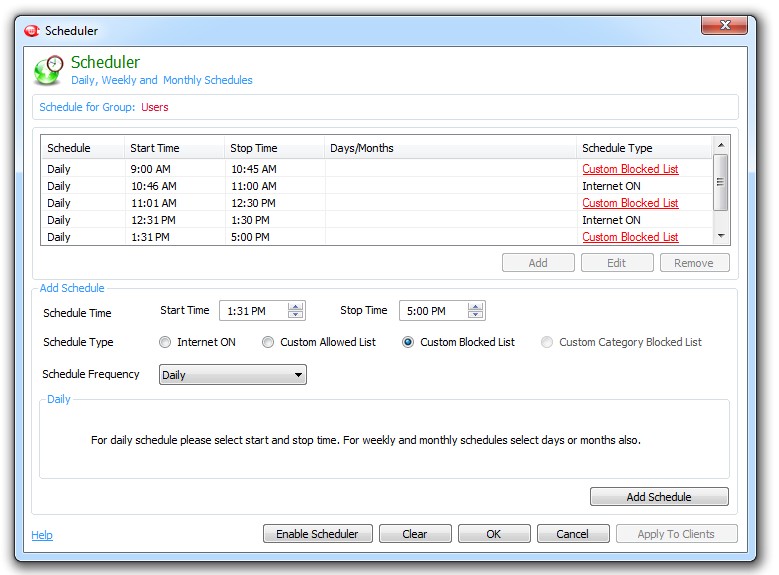 schedule Internet access
