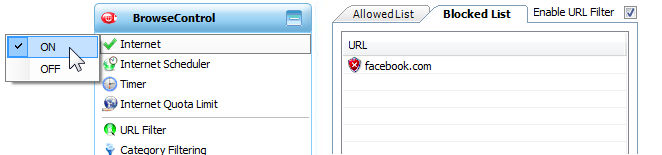 Block facebook with BrowseControl Web Filter