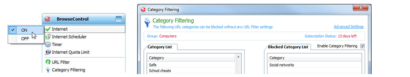 Use Category Filtering to block Facebook with BrowseControl's filter