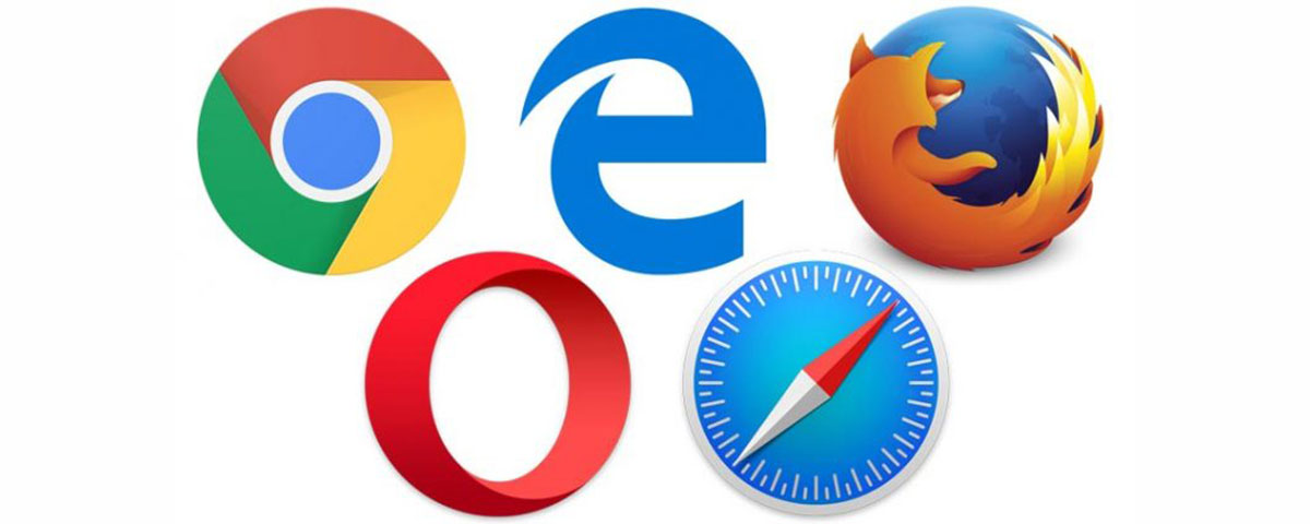 Icons of web browsers: Google Chrome, Opera, Microsoft Internet Explorer, Safari, Mozilla Firefox