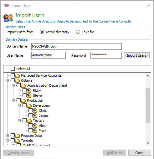 Import users and organizational units from active directory to your CurrentWare Console