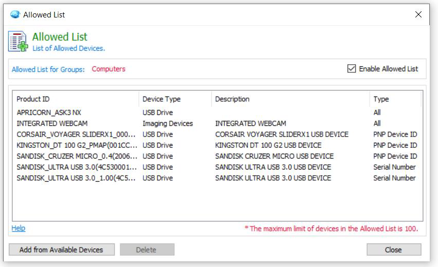 Whitelist devices