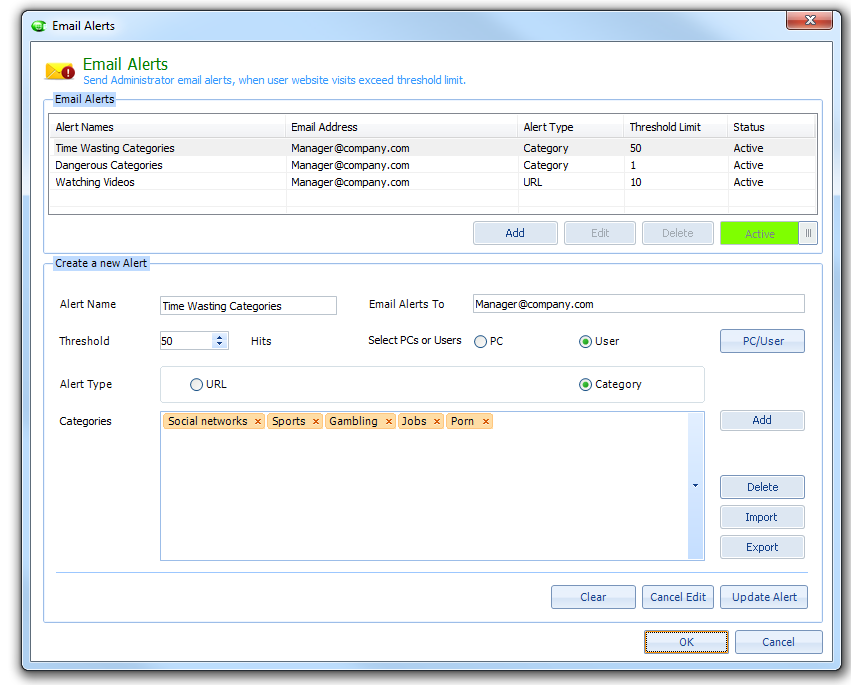 configuring email alerts