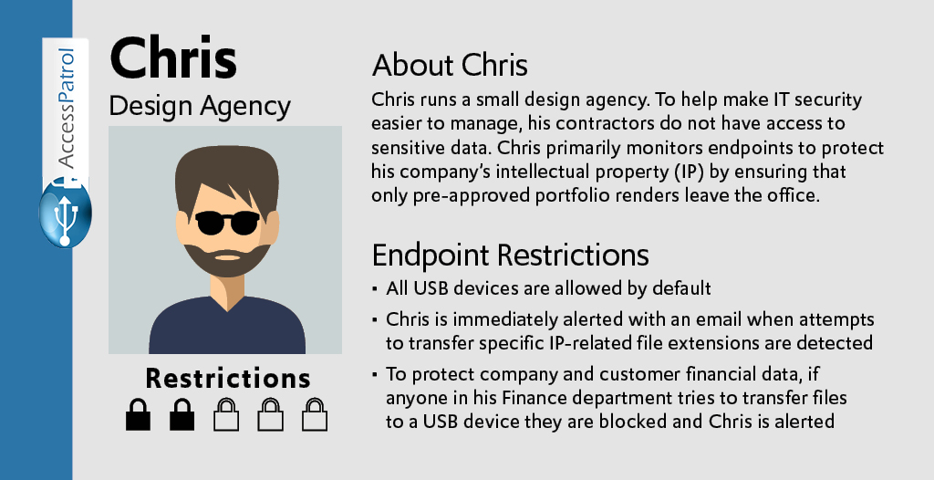 Image: Endpoint Security Persona for Chris who works in a design agency. The paragraph below is the same as what is on the image.