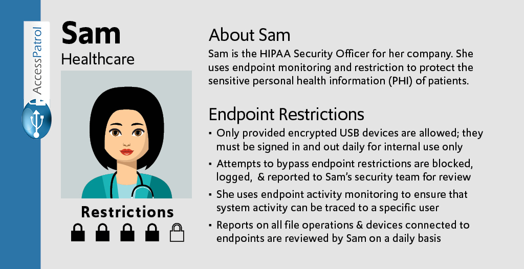 Image: Endpoint Security Persona for Sam who works in healthcare. The paragraph below is the same as what is on the image.