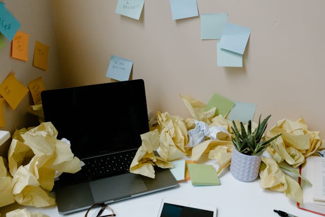 messy office desk