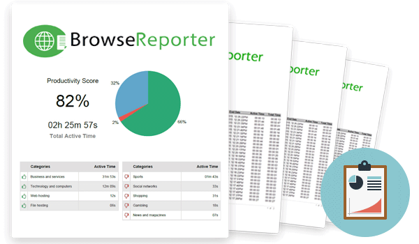 Employee productivity report, BrowseReporter employee monitoring software