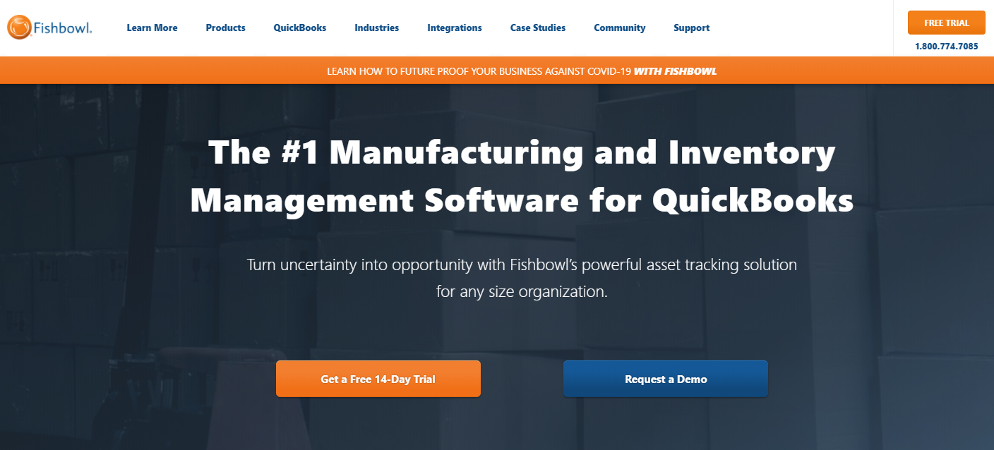 A screenshot of Fishbowl's ERP homepage for manufacturing