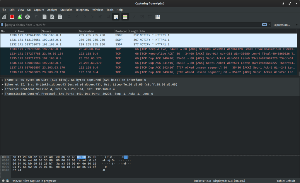 Screenshot of Wireshark 3.0.3