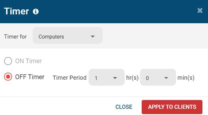 BrowseControl internet usage timer screenshot, set to disable internet access after 1 hour