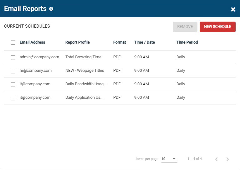 BrowseReporter's internet activity report scheduler