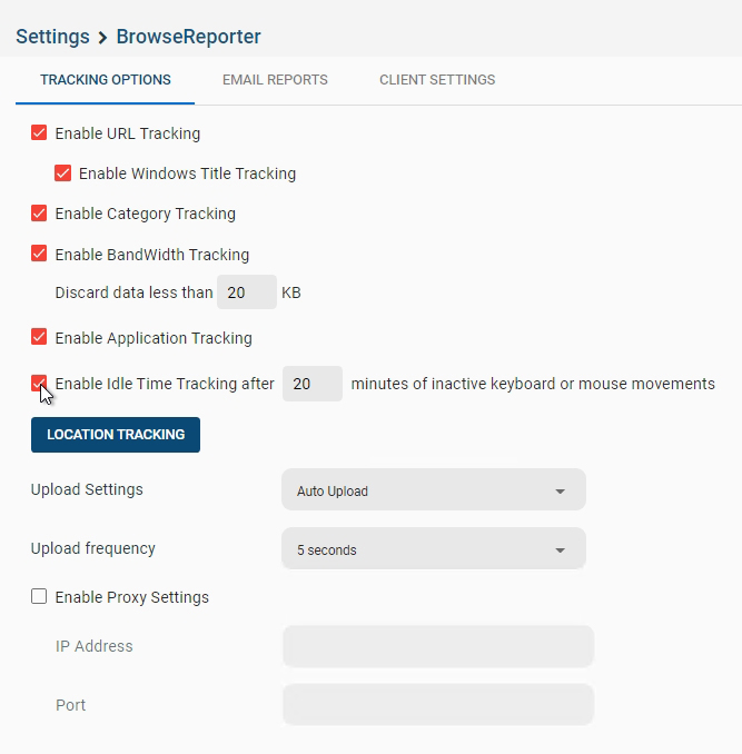 Screenshot of BrowseReporter's employee idle time tracking dashboard