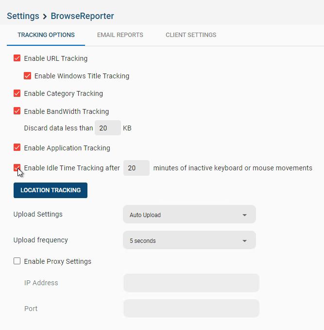 BrowseReporter's idle time tracking limit setting