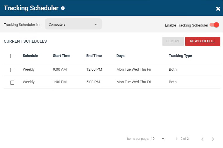 BrowseReporter employee monitoring scheduler to limit tracking to work hours