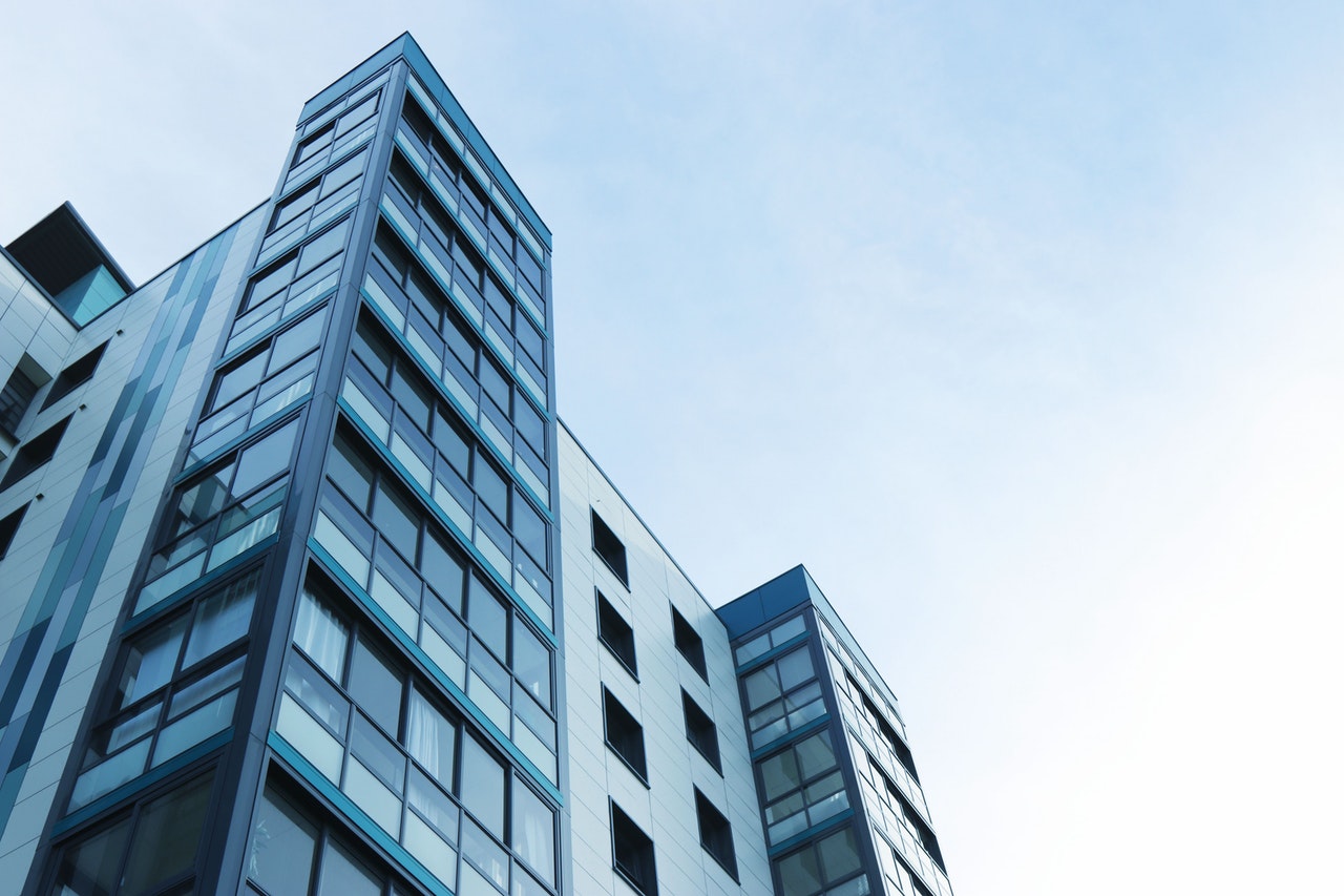 Ground view of a tall building