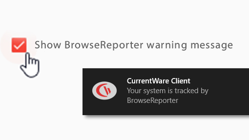 warning message alerting employees that their computer activity is being tracked by BrowseReporter