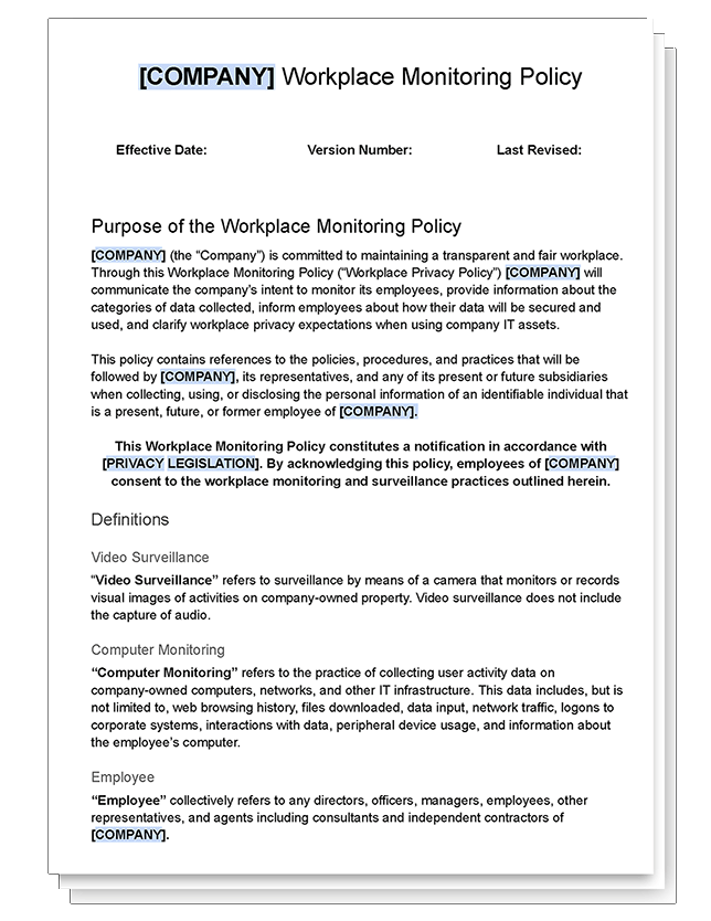 skärmdump av en mall för arbetsplatsövervakningspolicy