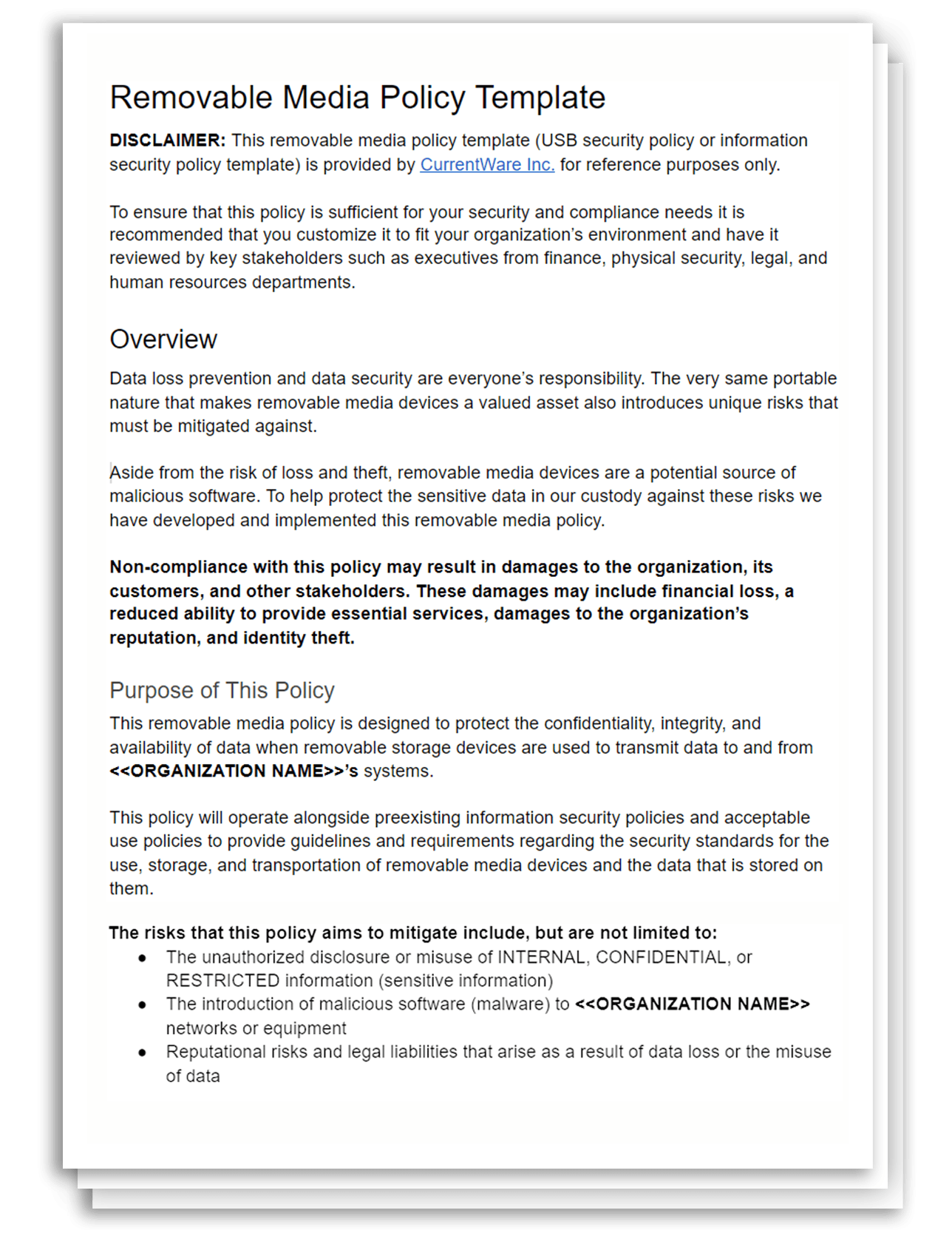 removable media policy template mockup