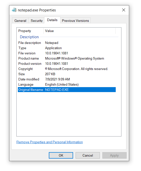 .exe properties