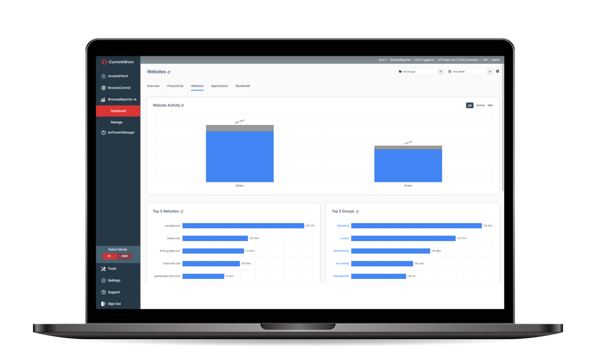 cw_br_topsites 2 BrowseReporter end user report data dashboard with website and application usage graphs