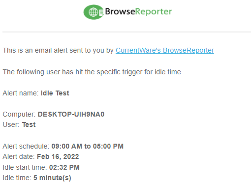 Idle Alert Email