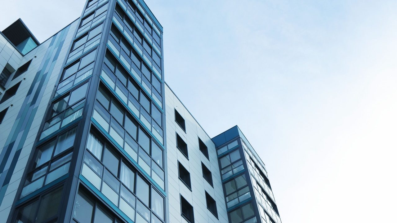 Ground view of a tall building