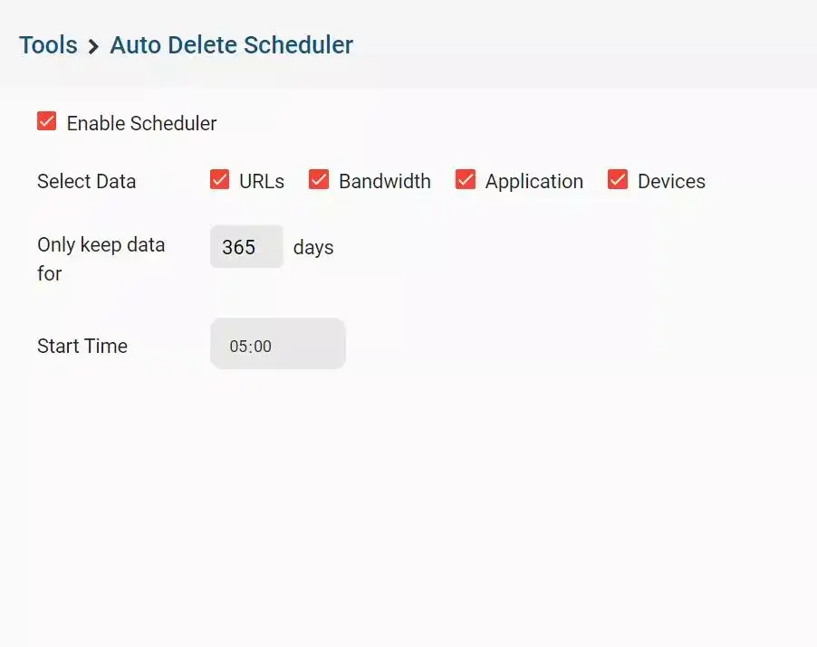 auto delete scheduler set to delete data after 365 days