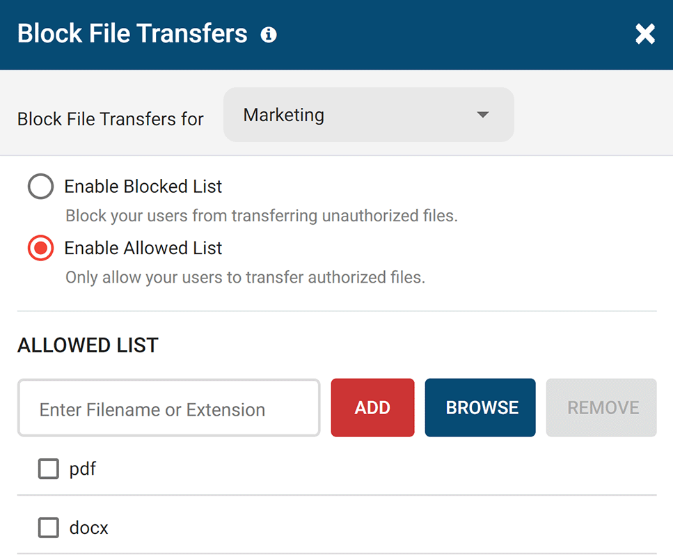 AccessPatrol Block File Transfer Whitelist