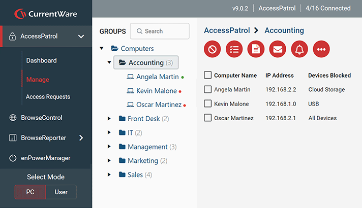 AccessPatrol central web console close up