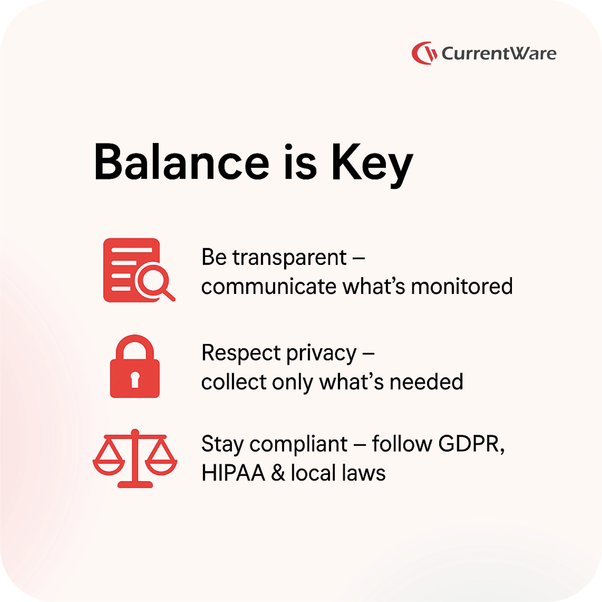 Maintaining balance and well-being for remote teams: Set start/end times, encourage breaks, and support work-life boundaries