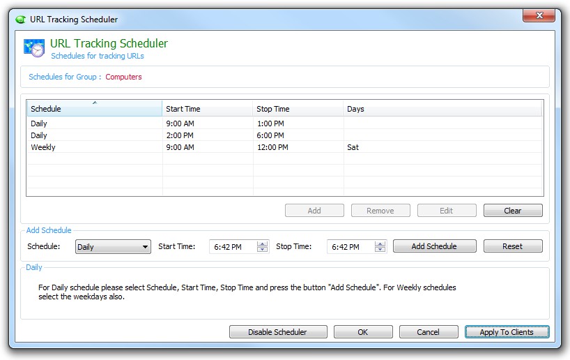Schedule when to start tracking your Employee's Internet activities