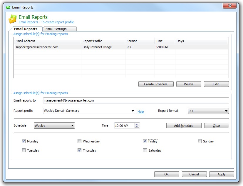 Send Employee Internet activities Reports to the Manager